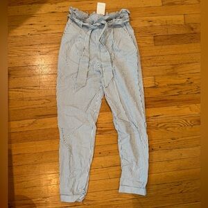 NWT navy and white striped paperbag pants